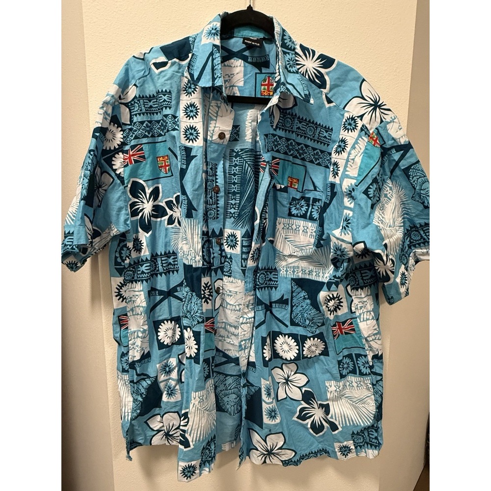 Stolen‎ Pig Made In Fiji Blue & White Floral Button Up Shirt Size 3XL